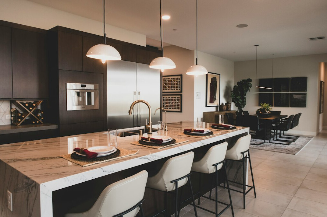 modern kitchen with marble counters