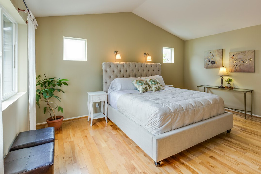 elegant bedroom with king bed