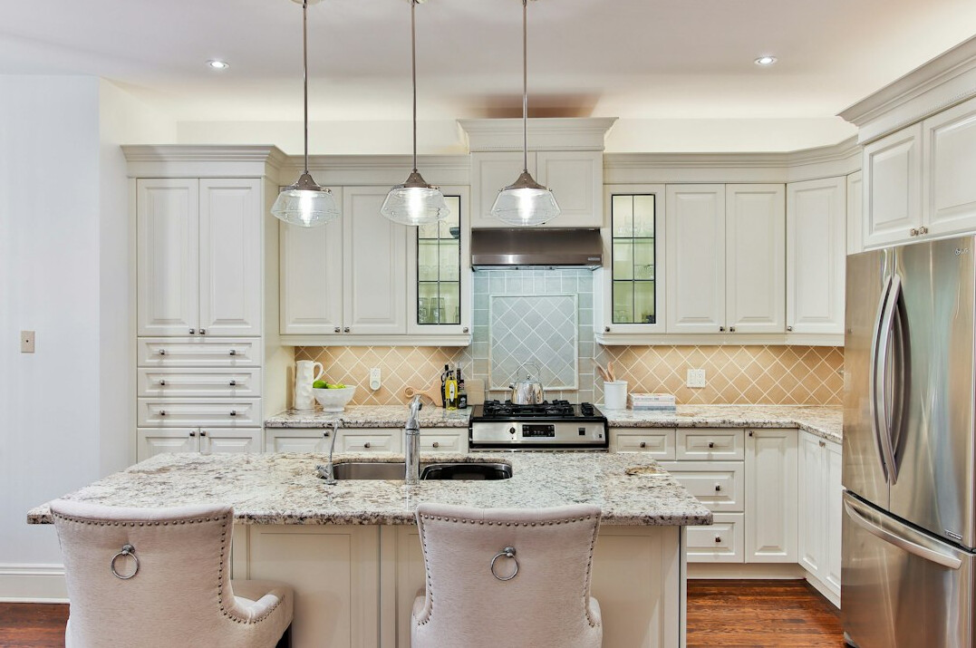 luxury kitchen with marble counters